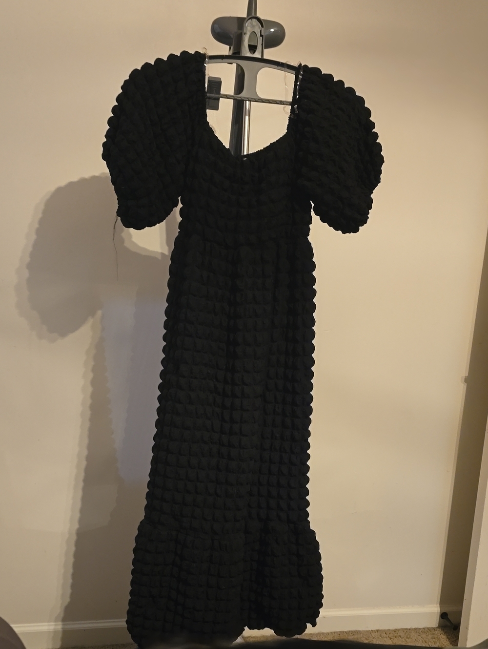 Simply Southern Black Textured Puff-Sleeve Maxi Dress with Scoop Neck